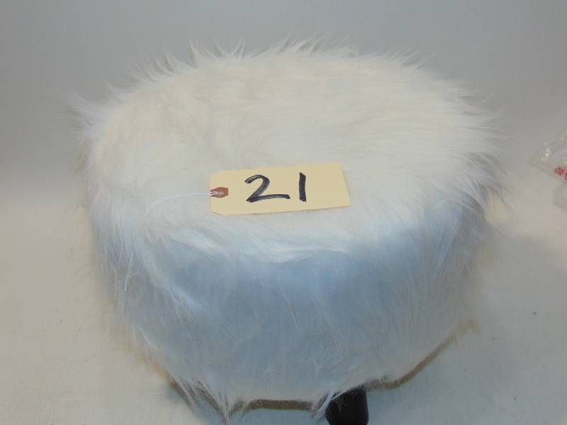 Linon White Shag Faux Fur Ottoman