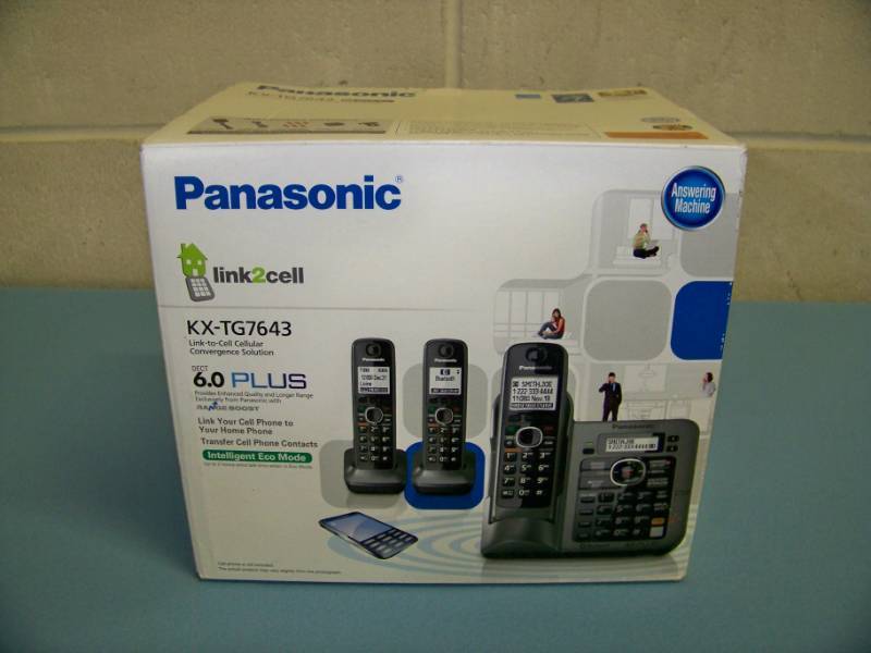lot 38 image: (3) Panasonic, dect 6.0, Link2Cell, Bluetooth Cordless Telephones  Phones with Main Base and (1) Additional Base in Original Box