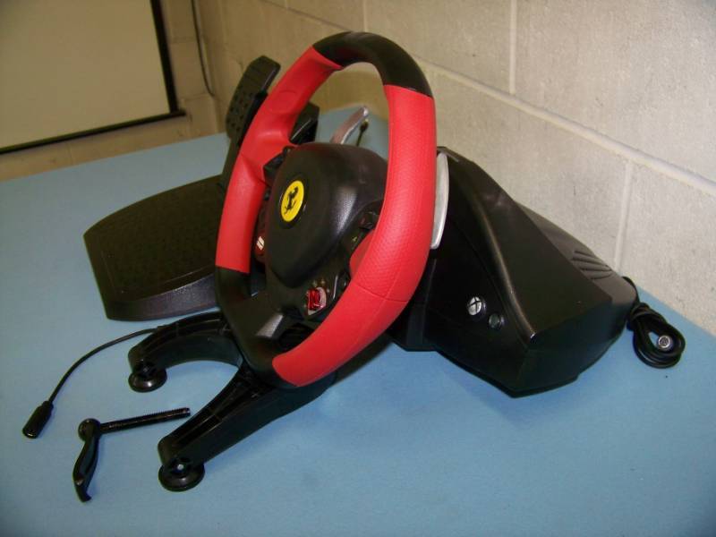 lot 45 image: ThrustMaster, Ferrari 458 Spider Racing Steering Wheel and Foot Pedals for Xbox One