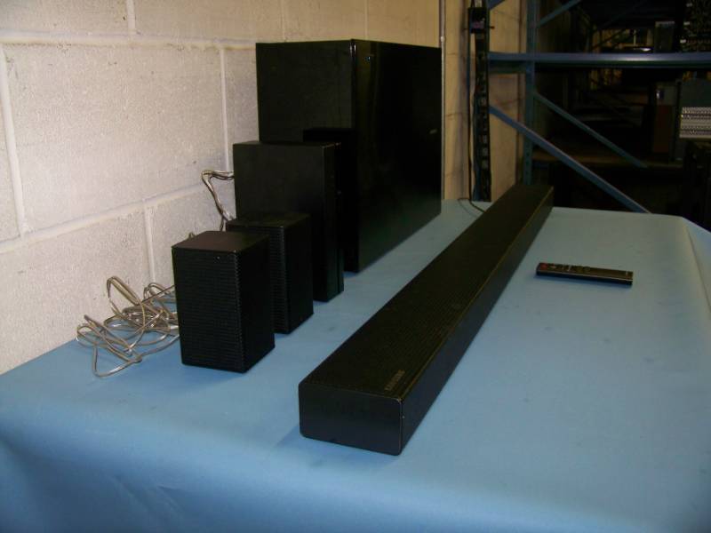 lot 73 image: Samsung, 5 Series, 5.1 Channel, 460W, Home TheaterTelevision Audio Soundbar with Wireless Subwoofer  Sub and (2) Satellite Speakers, Bluetooth Connectivity and Remote Control in Original Box