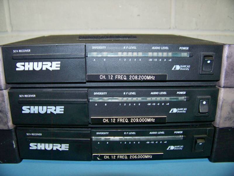 lot 83 image: (3) Shure and (2) AKG Wireless Microphone Receivers with (3) Portable UHF Receivers and (1) Handheld Wireless Microphone
