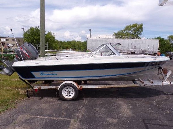 lot 1 image: 1988 Cimmaron 16 Boat with Mariner 75 HP Outboard and Trailer