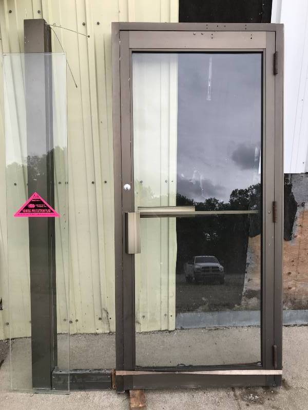 lot 64 image: Aluminum Frame Glass door Brown with side window