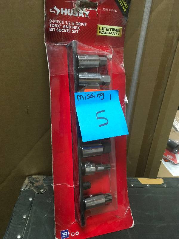 Husky 12 in. Drive Torx and Hex Bit Socket Set (9-Piece) MISSING ONE PC