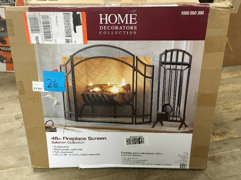 Home Decorators Collection 48 Fire Place Screen Salishan Collection Tri Fold Panel 28x 48 Black  in good condition