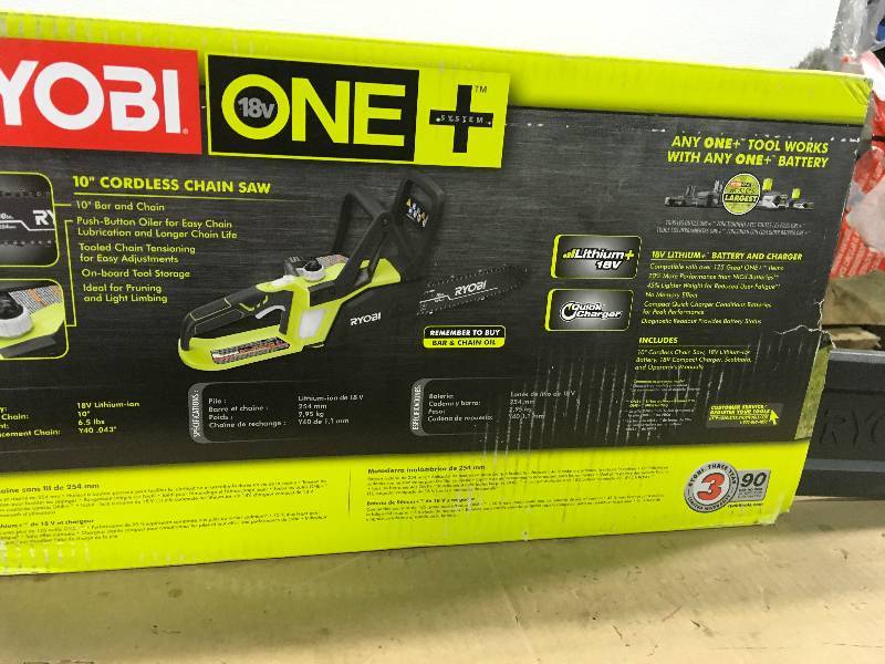 RYOBI ONE Lithium 10 in. 18-Volt Lithium-Ion Cordless Chainsaw - 1.5 Ah Battery and Charger Included  in good condition