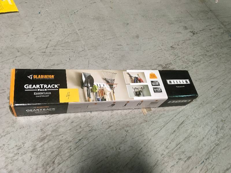 lot 4 image: Gladiator 32 in. L GearTrack Garage Track Storage System with 6-Hooks not used