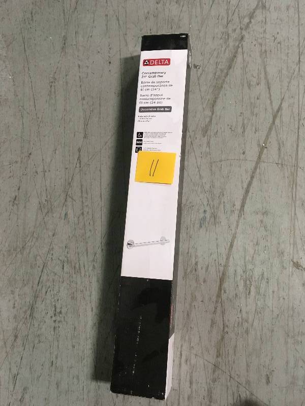 lot 11 image: Delta Contemporary 24 in. x 1-14 in. Concealed Screw ADA-Compliant Decorative Grab Bar in Chrome n good condition