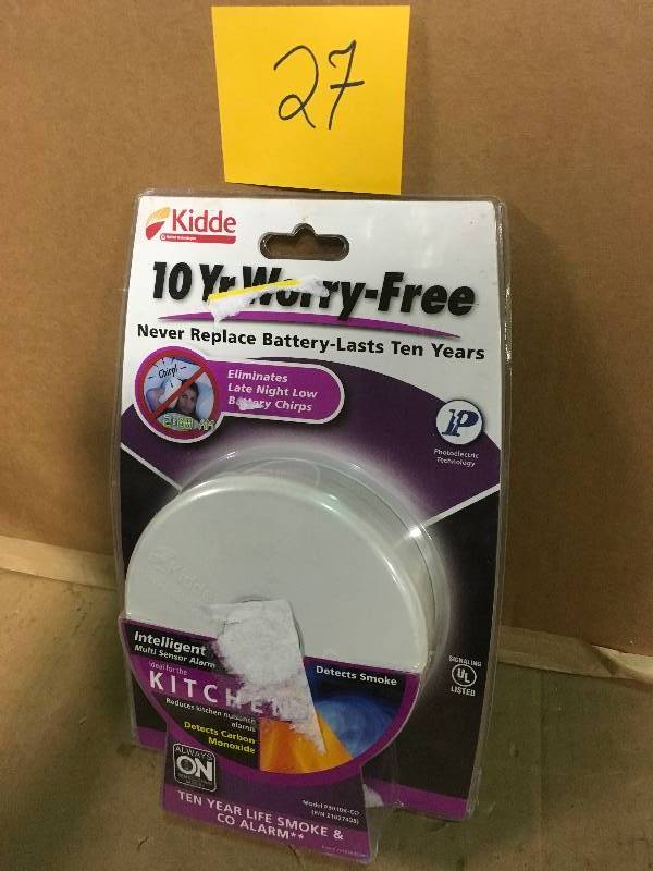 lot 27 image: Kidde 10-Year Sealed Battery Smoke and Carbon Monoxide Combination Detector n good condition