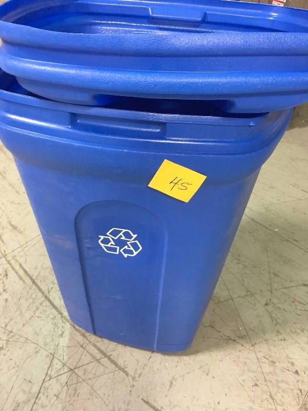 lot 45 image: United Solutions 34 Gal. Wheeled Outdoor Trash Can Recycling in Blue