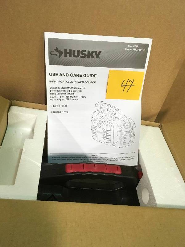 lot 47 image: Husky 8-in-1 12-Volt Power SourceJumpstarter n good condition