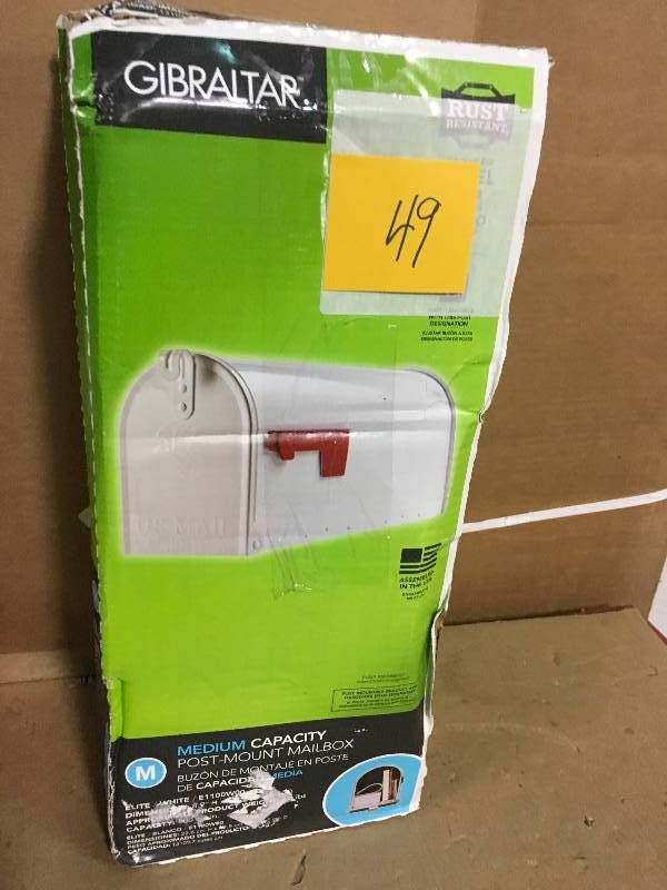 lot 49 image: Gibraltar Mailboxes Elite White Medium Galvanized Steel Post-Mount Mailbox in good condition