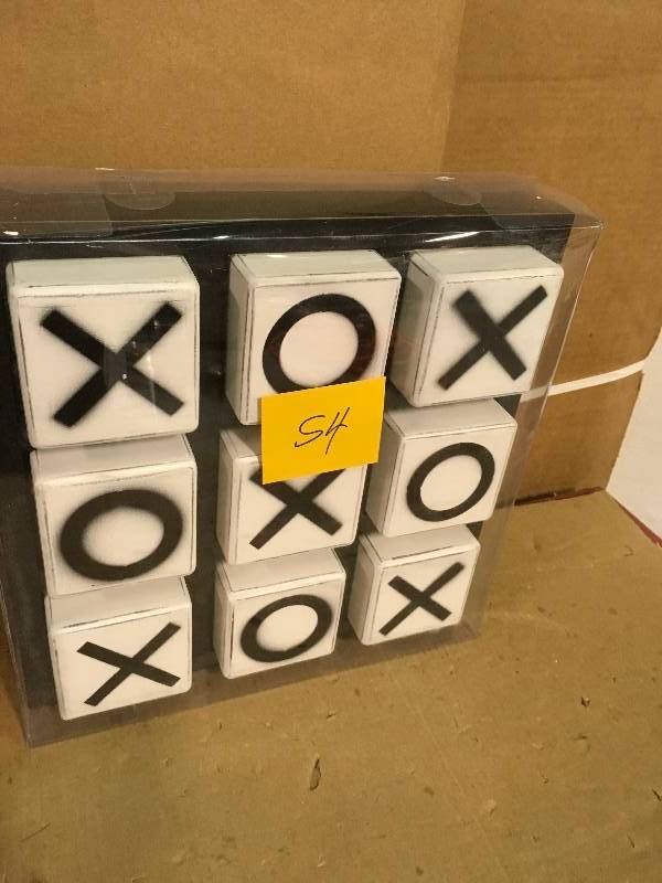 lot 54 image: 14 in. x 4 in. New Traditional Wood Tic Tac Toe Table Decor by Litton Lane in good condition
