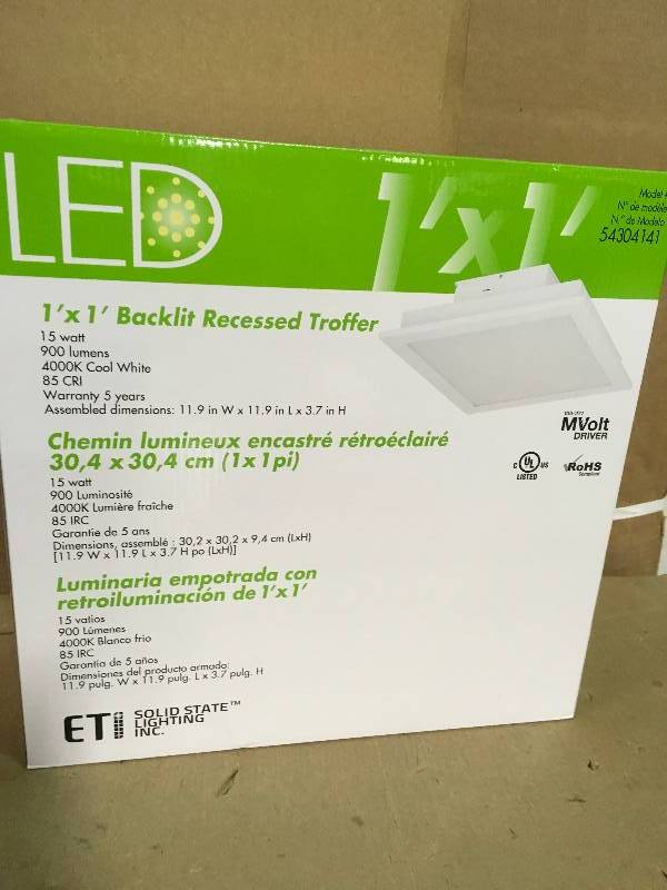 lot 61 image: Eti Ceiling Mounted Lighting 1 ft. x 1 ft. Drop-In White LED Troffer Ceiling Fix in good condition