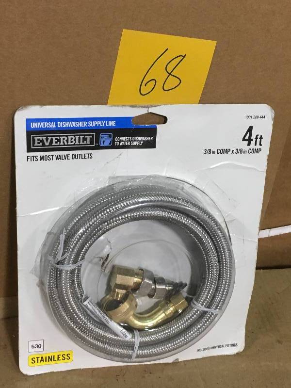 lot 68 image: Everbilt 38 in. x 38 in. x 48 in. Stainless Steel Universal Dishwasher Supply Line in good condition
