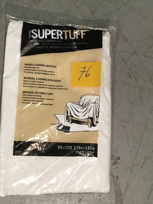 lot 76 image: Trimaco SuperTuff 9 ft. x 12 ft. PaperPoly Drop Cloth in good condition
