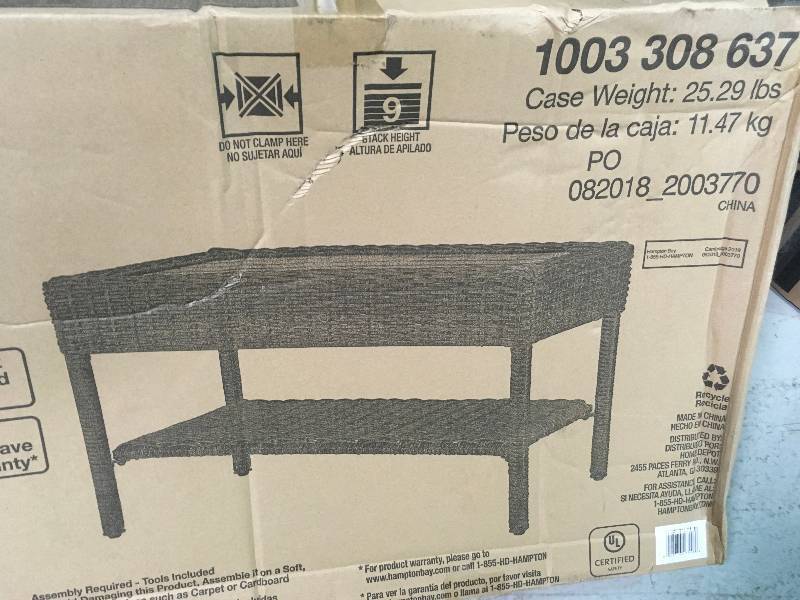 lot 97 image: Hampton Bay Cambridge BROWN Wicker Outdoor Coffee Table not used