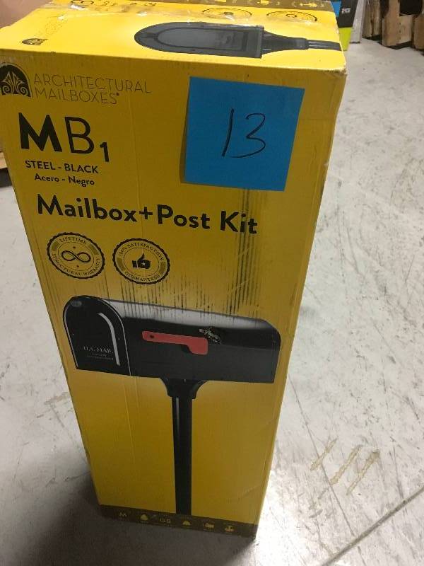 lot 13 image: Architectural Mailboxes MB1 Post Mount Mailbox and 2 in. In-Ground Post Kit Black in good condition