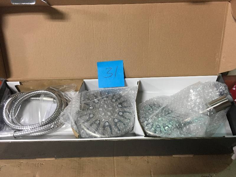 lot 31 image: Glacier Bay 6-Spray Wall Bar Raincan Showerhead with 6-Spray Handshower in Brushed Nickel in good condition