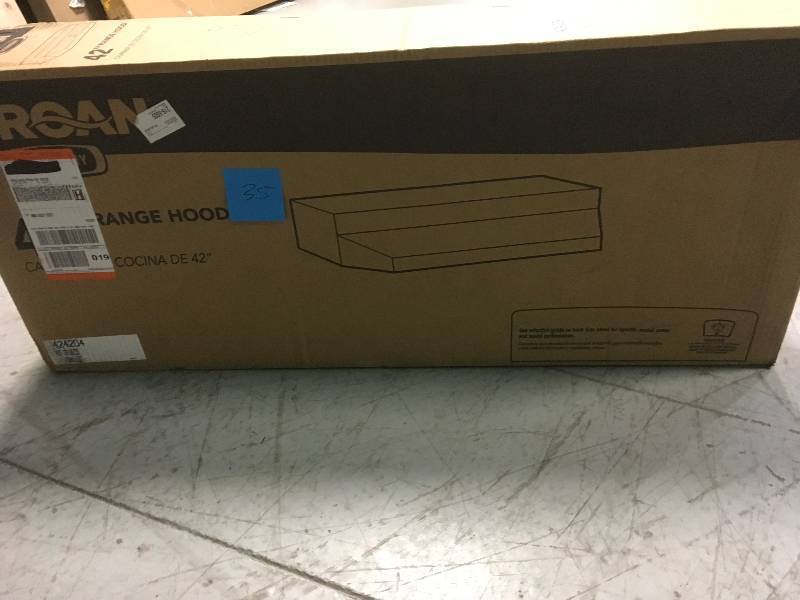 lot 35 image: Broan 42000 Series 42 in. Under Cabinet Range Hood with Light in Stainless Steel in good condition