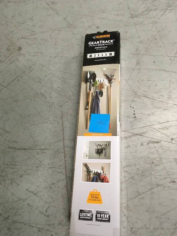 lot 36 image: Gladiator GearTrack Garage Track Storage System Gagp32gaey not used