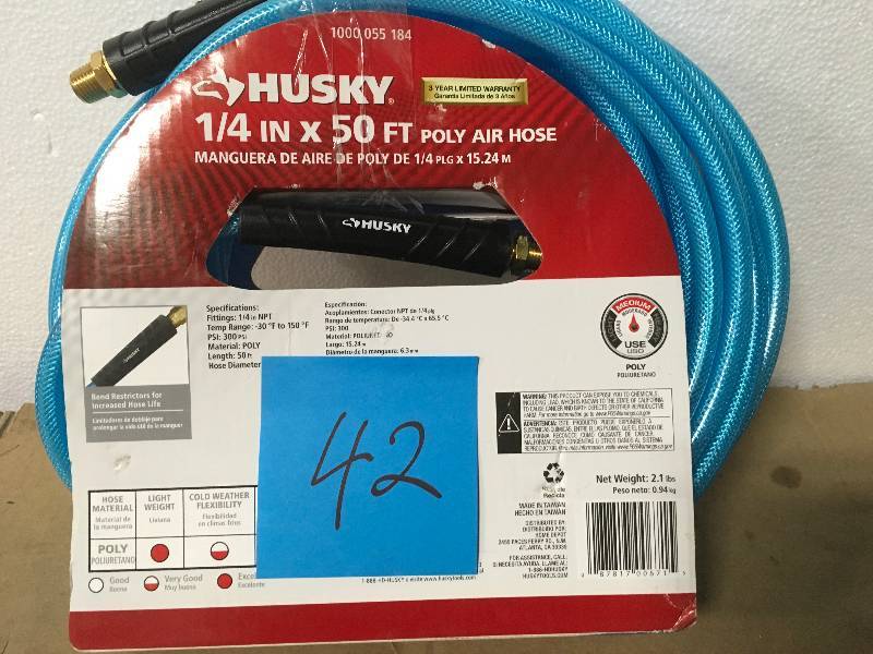 lot 42 image: Husky 14 in. x 50 ft. Polyurethane Air Hose in good condition