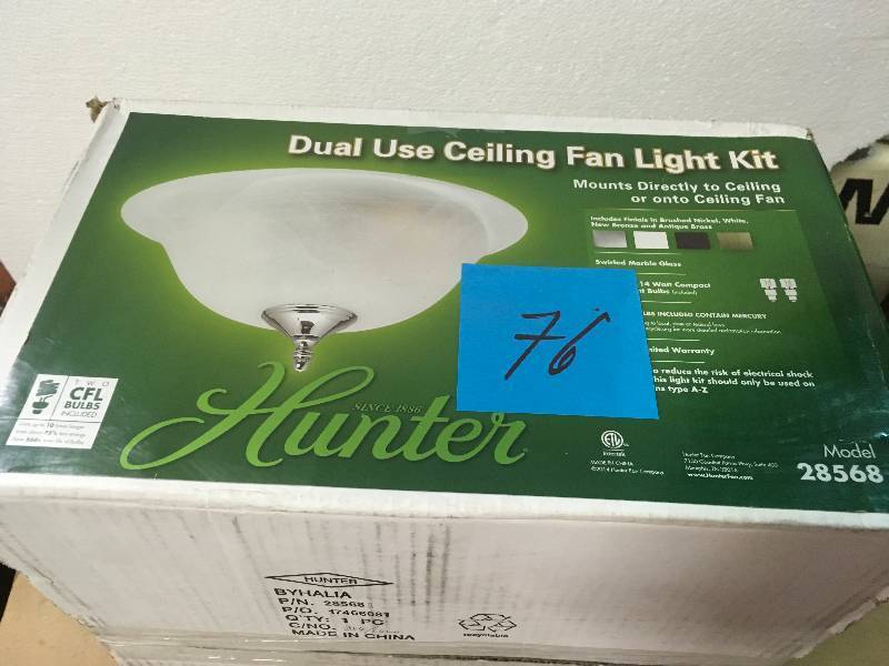 lot 76 image: Hunter 2-Light Swirled Marble Dual-Use Ceiling Fan Light Kit in good condition