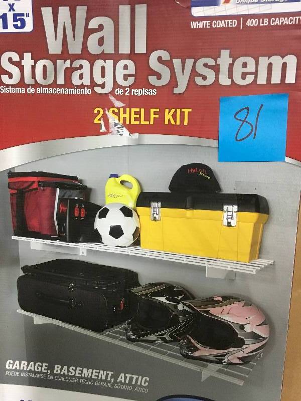 lot 81 image: HyLoft 2-Shelf 45 in. W Wire Garage Wall Storage System in White not used
