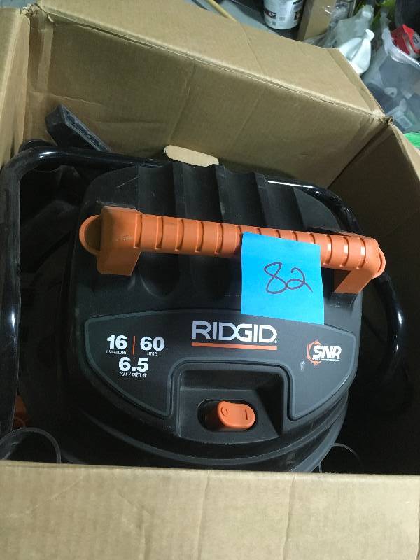 lot 82 image: RIDGID 16 Gal. 6.5-Peak HP Stainless Steel Wet Dry Vac in good condition