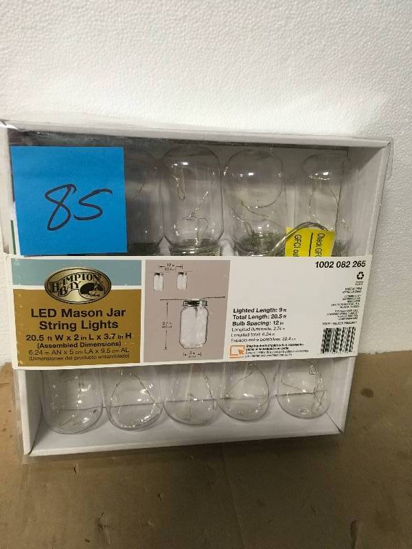 lot 85 image: Hampton Bay Clear Mason Jar Party Lights not used