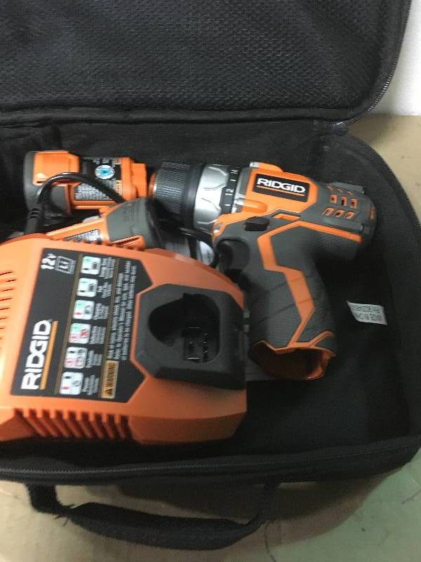 lot 97 image: RIDGID 12-Volt Lithium-Ion 2 Speed Cordless Drill in good condition