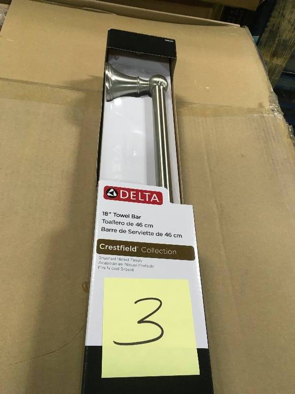 lot 3 image: Delta 138033 Crestfield Towel Ring in Brushed Nickel Finish not used