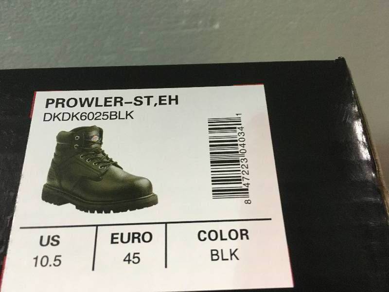 lot 25 image: Dickies Mens Size 10.5 Black Steel Toe EH Prowler 6 Work Boots Leather not used