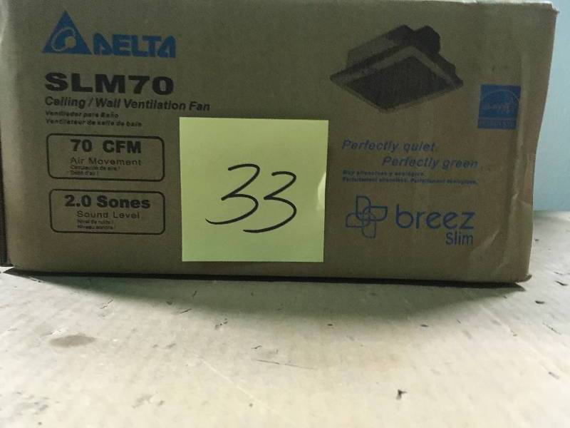 lot 33 image: Delta Breez Slim Series 70 CFM Wall or Ceiling Bathroom Exhaust Fan, ENERGY STAR in good condition