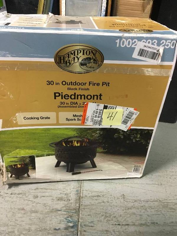 lot 41 image: Hampton Bay Piedmont 30 in. Steel Fire Pit in Black with Poker in good condition