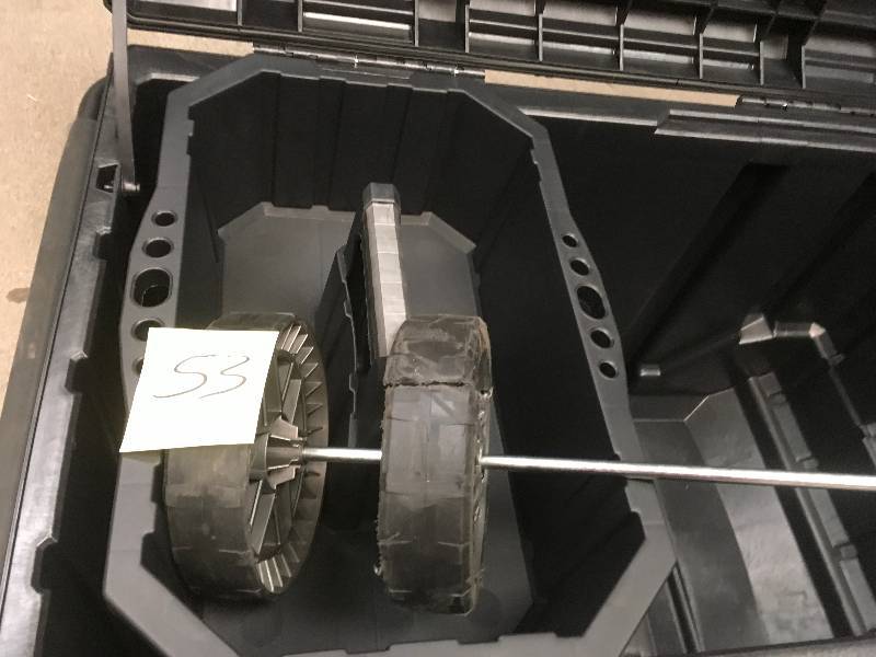 lot 53 image: Husky 37 in. Mobile Job Box Utility Cart Black SEE PICS DAMAGE WHEEL MISSING NUT