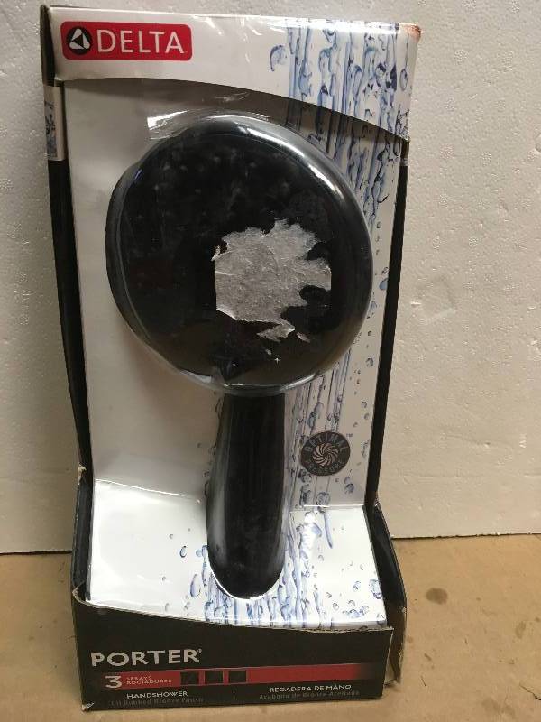 lot 57 image: Delta Porter 3-Spray Handheld Showerhead in SpotShield Oil Rubbed Bronze in good condition