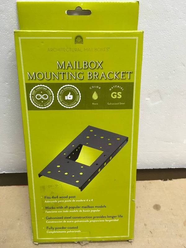 lot 64 image: Architectural Mailboxes 4 in. x 4 in. Post Adapter in Black with 3 Mailbox Mounting Options in good condition