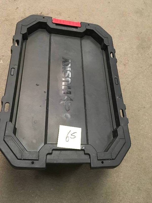 lot 65 image: Husky 15 Gal. Latch and Stack Tote in Black in good condition