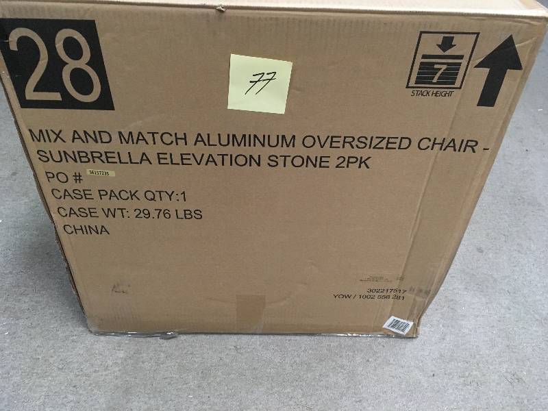 lot 77 image: Hampton Bay Commercial Grade Aluminum Oversized Outdoor Dining Chair in Sunbrella Elevation Stone (2-Pack) in good condition
