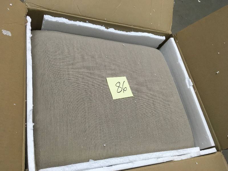 lot 86 image: Valencia 19.5 in. H. Upholstered Vanity Stool in Dark Beige by Home Decorators Collection not used