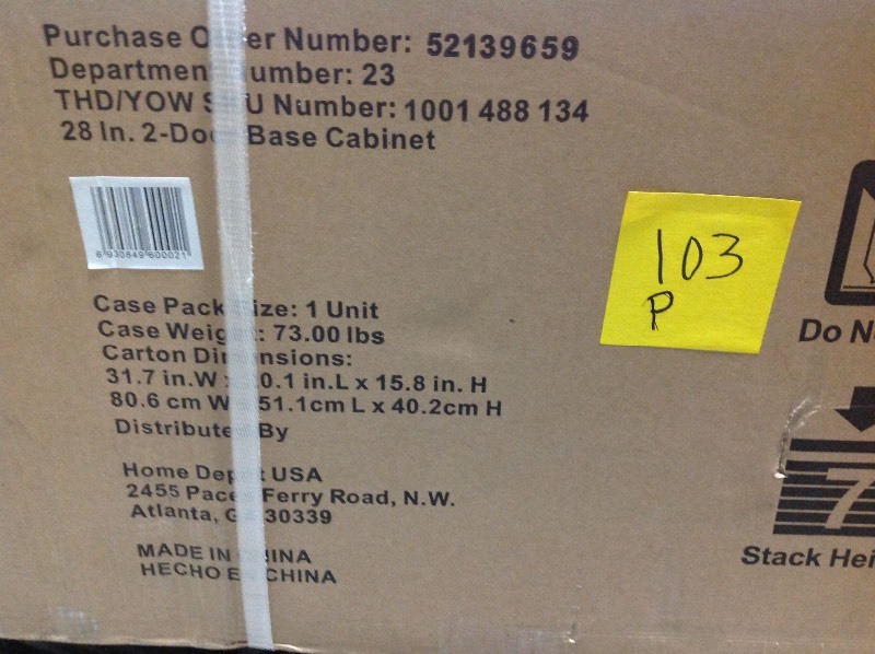 lot 103 image: Husky 32 in. H x 28 in. W x 18 in. D 2 Door Steel Garage Base Cabinet not used