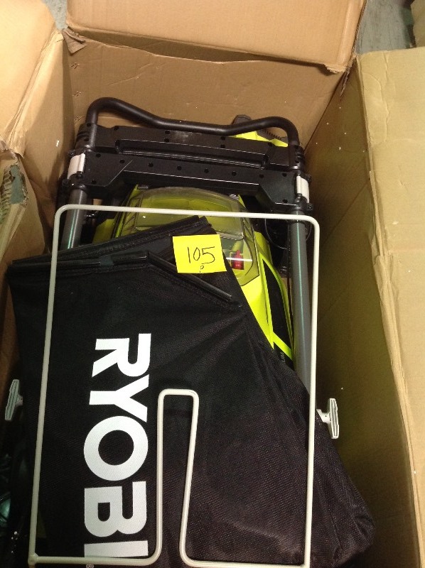 lot 105 image: Ryobi 20 in. 40-Volt Brushless Lithium-Ion Cordless Battery Walk Behind Push Lawn Mower 5.0 Ah BatteryCharger Included not used