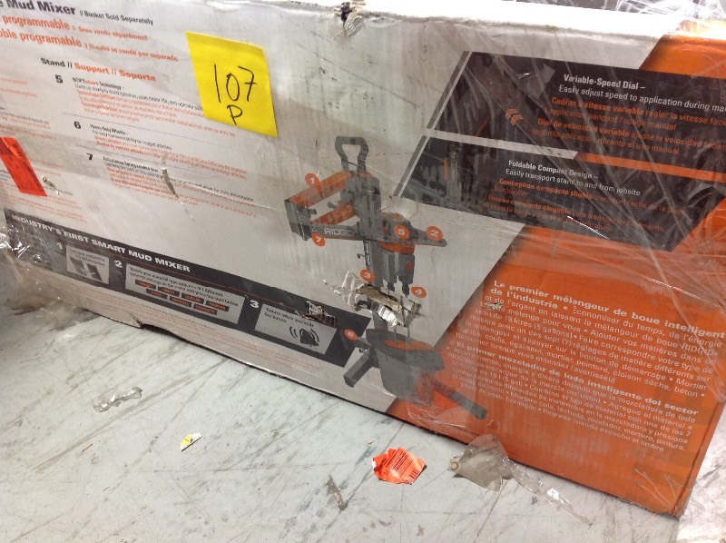 lot 107 image: Ridgid Dual Paddle Programmable Power Mixer with Stand in good working condition