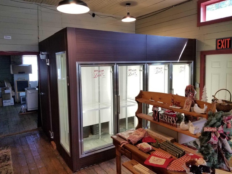 FOUR-DOOR FLORAL DISPLAY COOLER WITH REAR WALK-IN.  Removal for this lot is THURS, June 27th from 10am-6pm ONLY