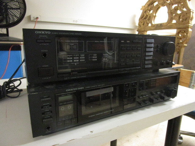 lot 202 image: ONKYO STEREO TUNER AMPLIFIER AND CASSETTE TAPE DECK