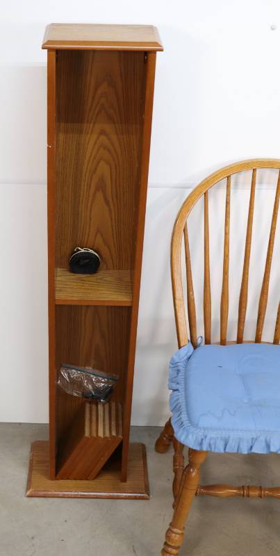 lot 28 image: Chair, Crutches, and DVD Rack