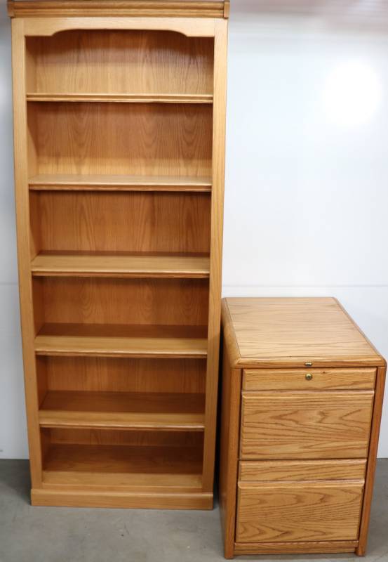 lot 5 image: Shelving Unit (28x73-14) & File Drawer Cabinet