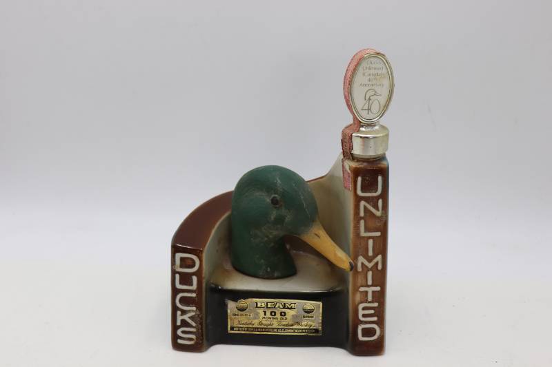 lot 40 image: Ducks Unlimited Kentucky Straight Whiskey Decanter - Mallard Head - Must be 21 to buy & pickup