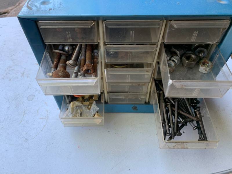 lot 100 image: Akro Metal Hardware Storage Container with Hardware Included